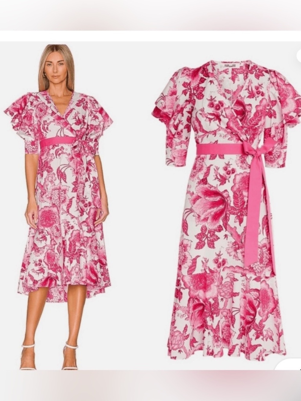 Diane Von Furstenberg Pink and White Floral Annabeth Midi Dress Size 10 - Picture 9 of 9